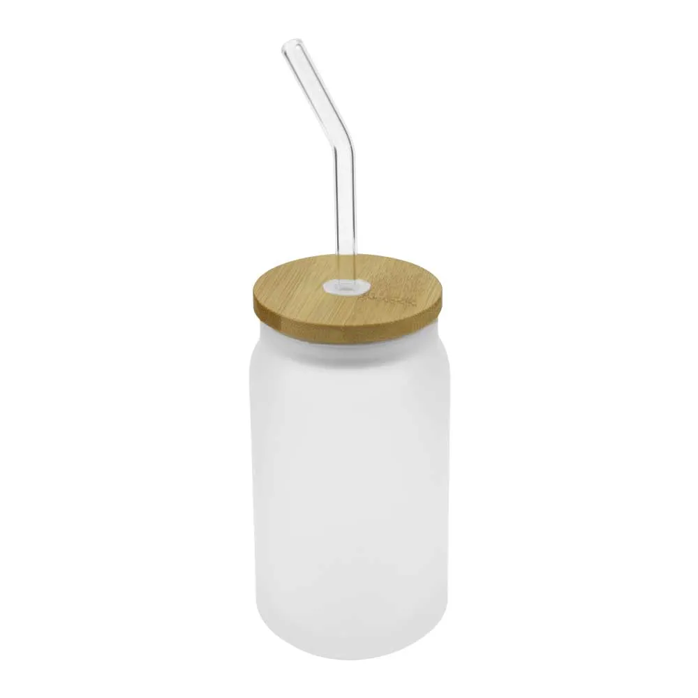 Glass Bottle with Straw and Bamboo Lid
