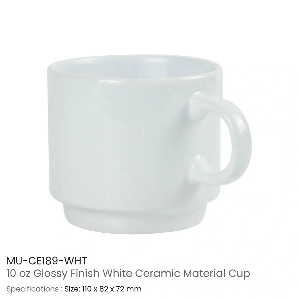 Ceramic Cups 10 Oz Glossy Finish White Color