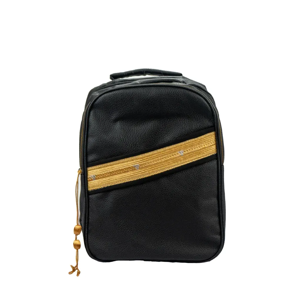 Backpack in PU Leather with Arabic Traditional Gold Bisht Design