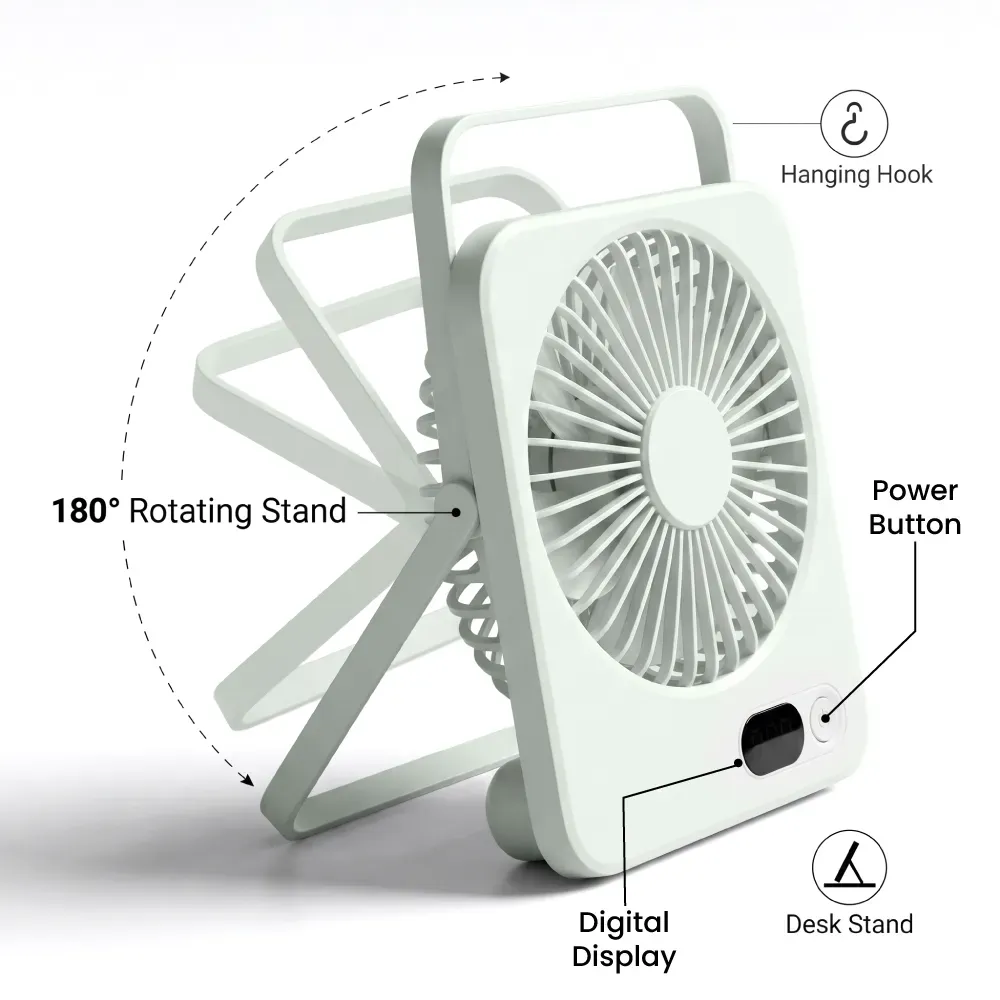 Rechargeable Table-Top Fan with Rotating Desk Stand, Compact & Portable, Type-C
