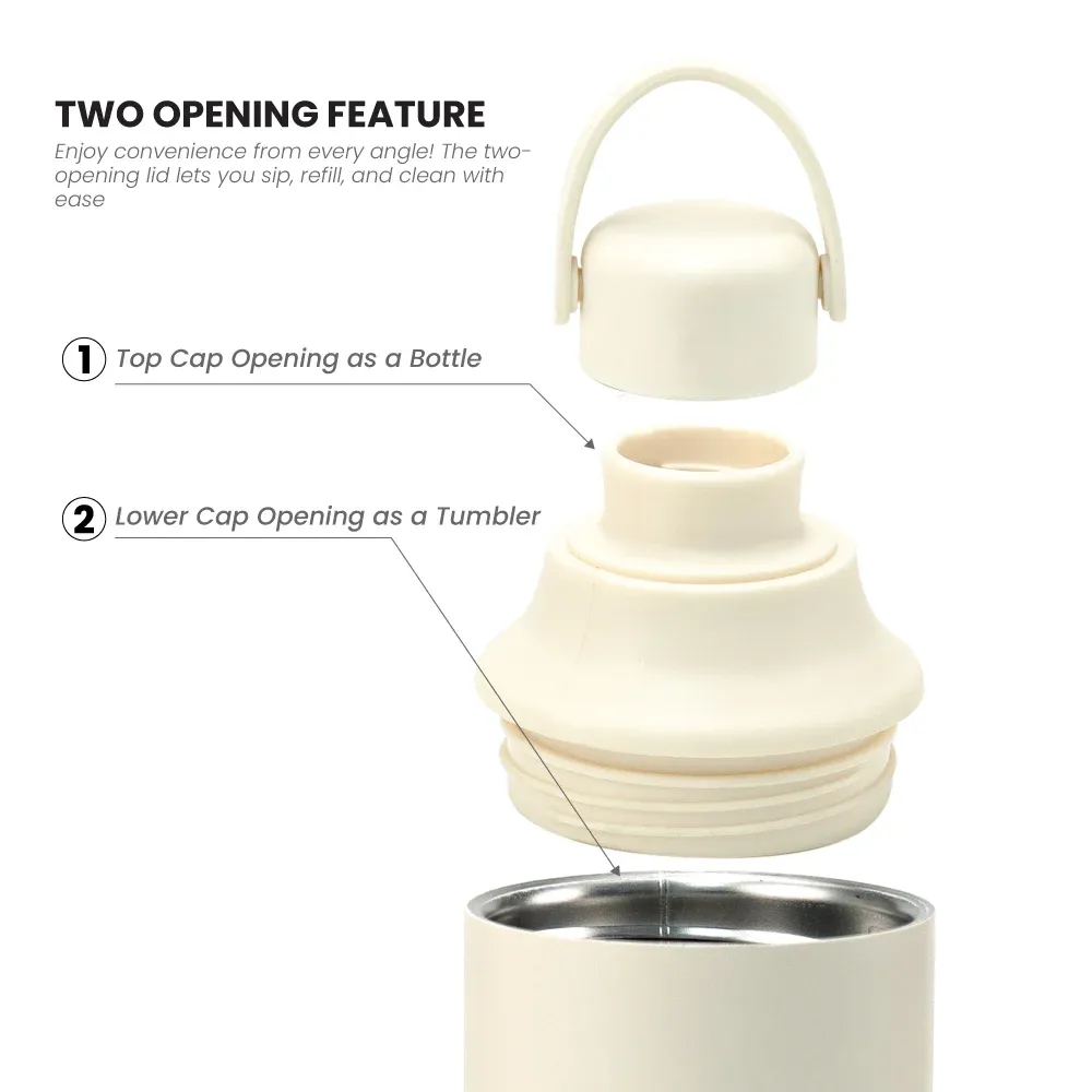 Dual Opening SS Bottles, Double-Wall Insulated Body, Powder Coated, 500ml