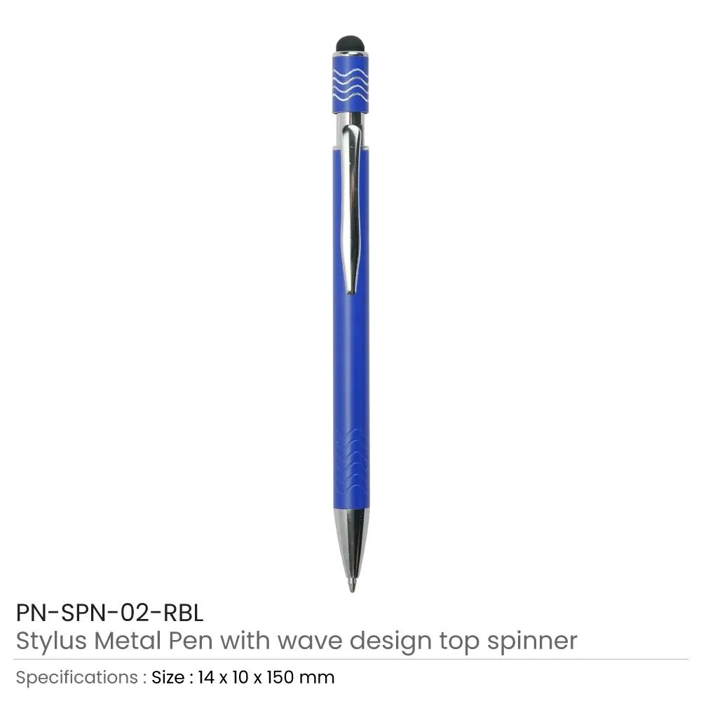 Stylus Metal Pens with Wave Design Top Spinner – Push Button (Blue Ink)