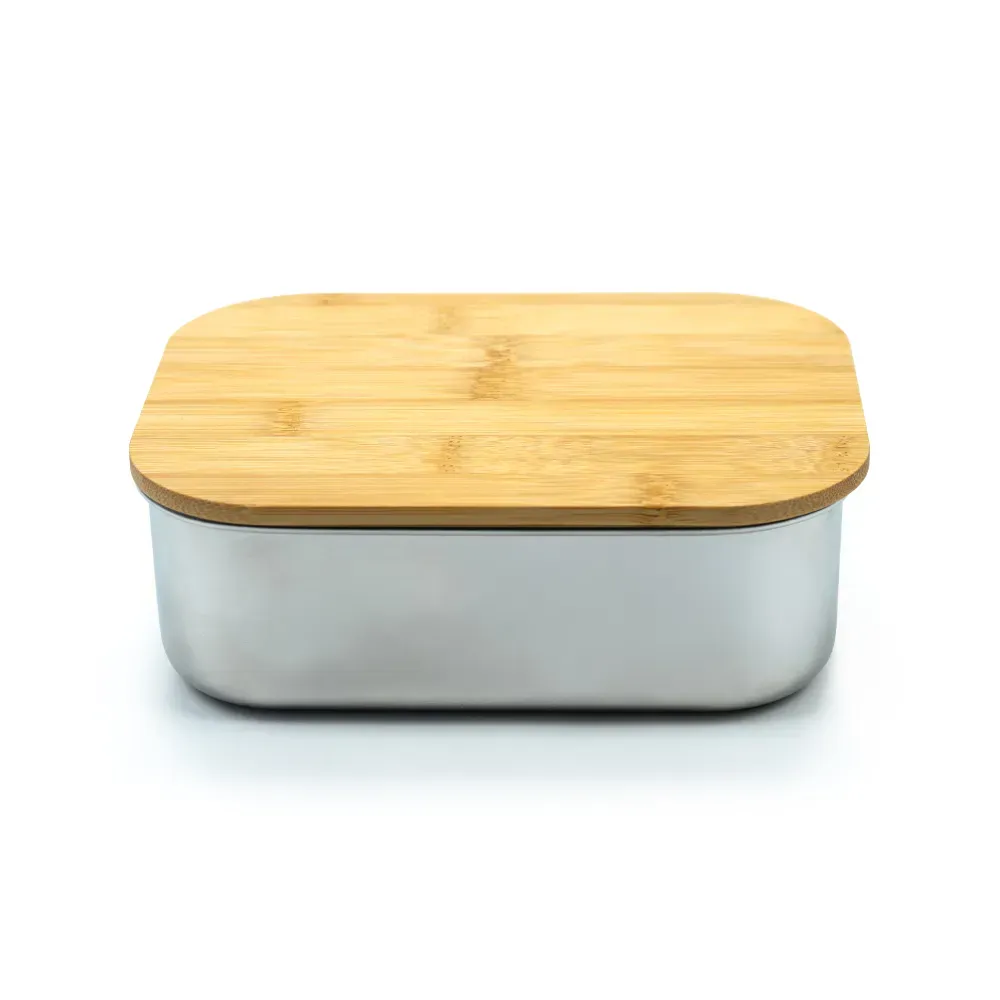 Stainless Steel Lunch Box with Bamboo Lid & Strap