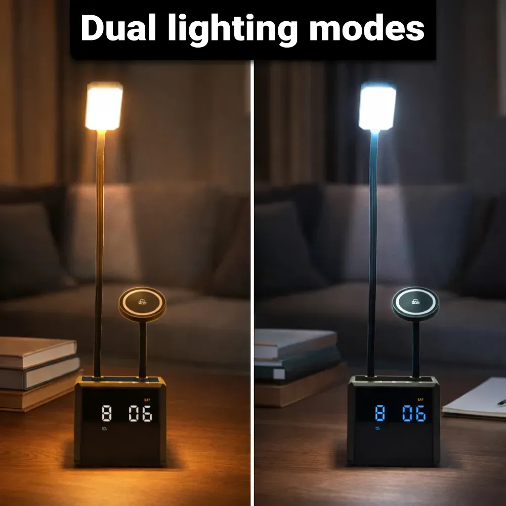 Multi-functional Desk Lamp with Wireless Charger and Clock