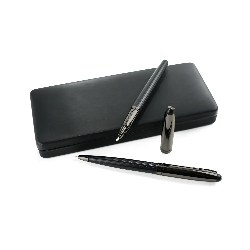 Black Metal Pen Set with Matte & Glossy Finish in PU Leather Box