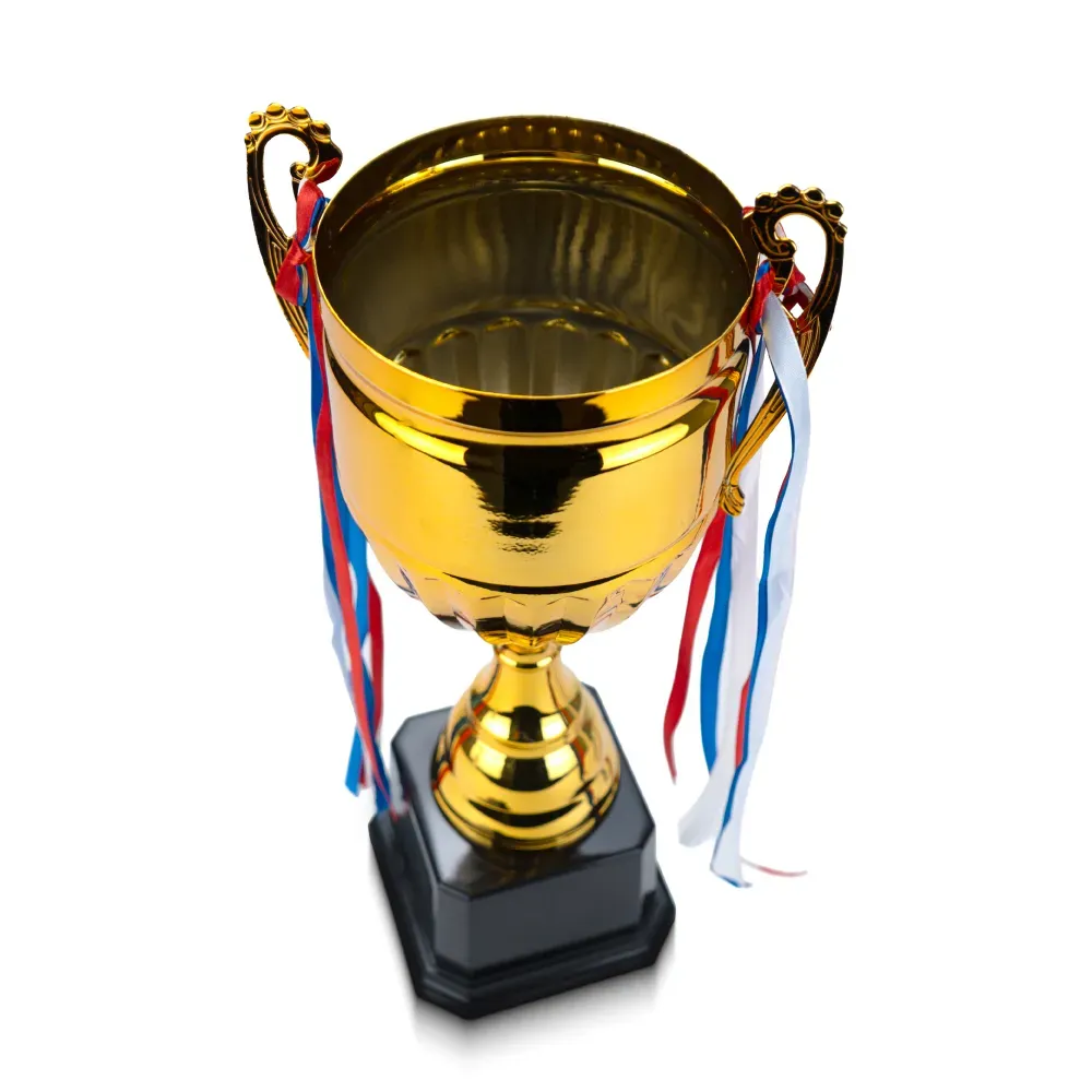 Metal Cup Trophies with Removable Ribbon Attached to Both Handles