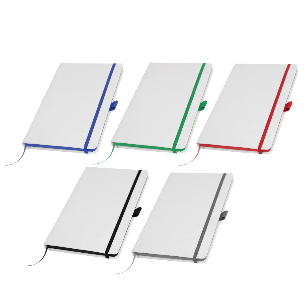 White PU Leather Cover A5 Notebooks Band Bookmark Loop