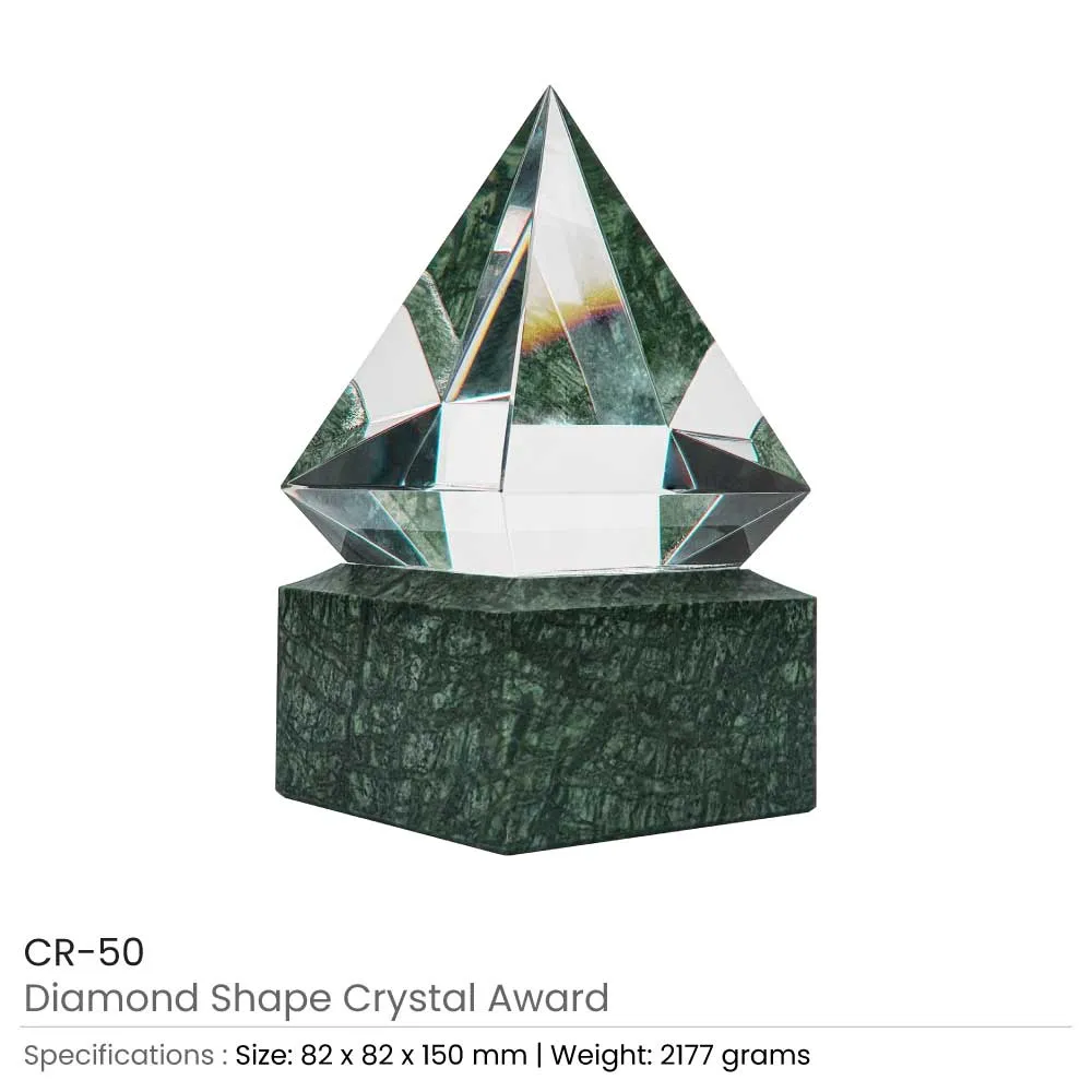 Diamond Shaped Crystal Awards with Marble Base