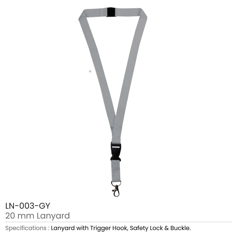 Lanyards with Hook, Safety Lock, and Buckle, 20 mm