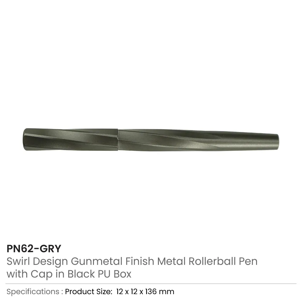 Rollerball Pens Swirl Design in Gunmetal Finish with PU Leather Box