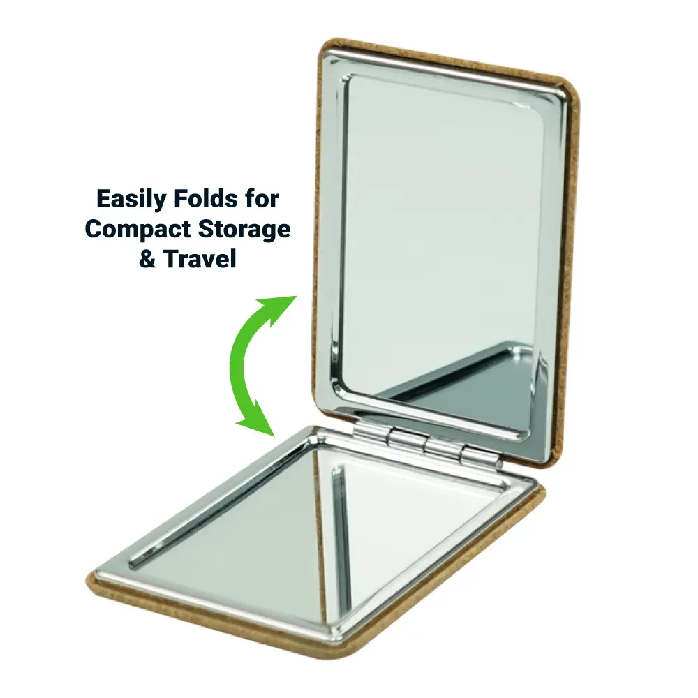 Rectangle Pocket Mirror, Double-Sided Foldable with Cork Finish Cover