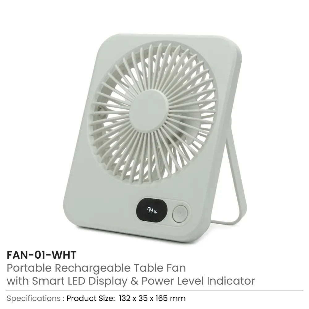 Rechargeable Table-Top Fan with Rotating Desk Stand, Compact & Portable, Type-C