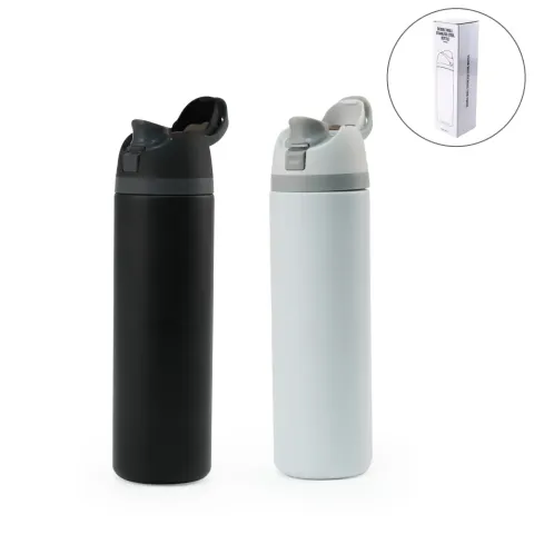 SS Bottles with Straw & Push Button Lid - Double-Wall Vacuum, 1Liter