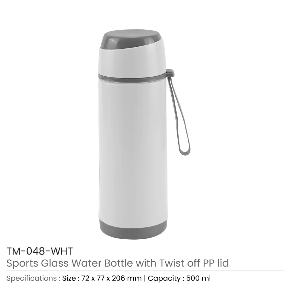 Sports Glass Bottles 500ml Twist off Lid and Carry Handle