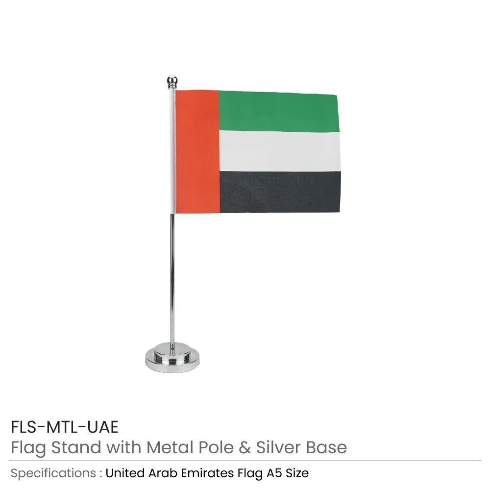 Flag with Metal Pole & Silver Plated Plastic Base