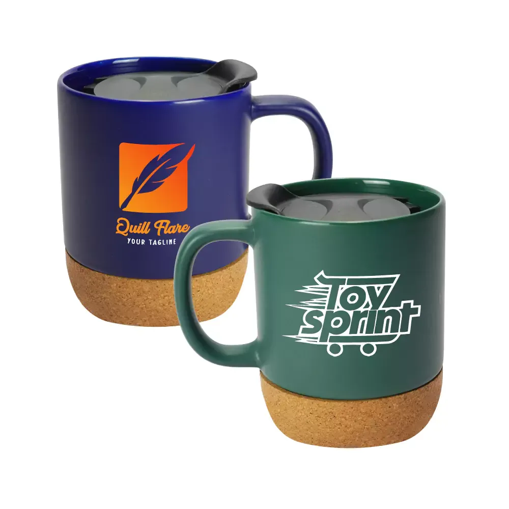 Ceramic Mugs with Lid and Cork Base 385 ml