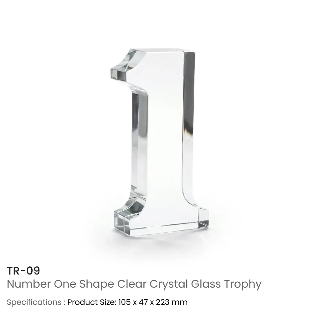 Crystal Glass Trophy in Number One Shape with Gold Lock Closure Box