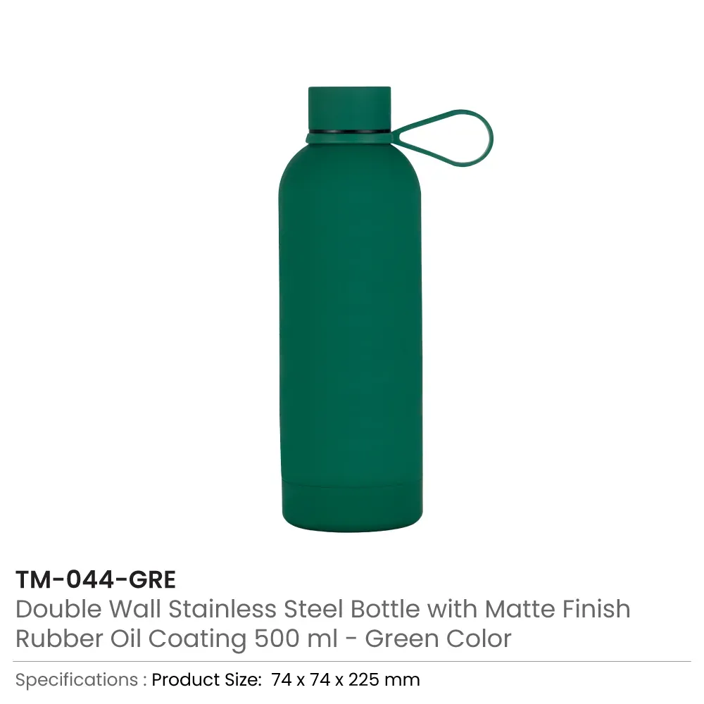 Stainless Steel Water Bottles 500ml – Double Wall, Matte Finish, Soft-Touch Rubber Coating