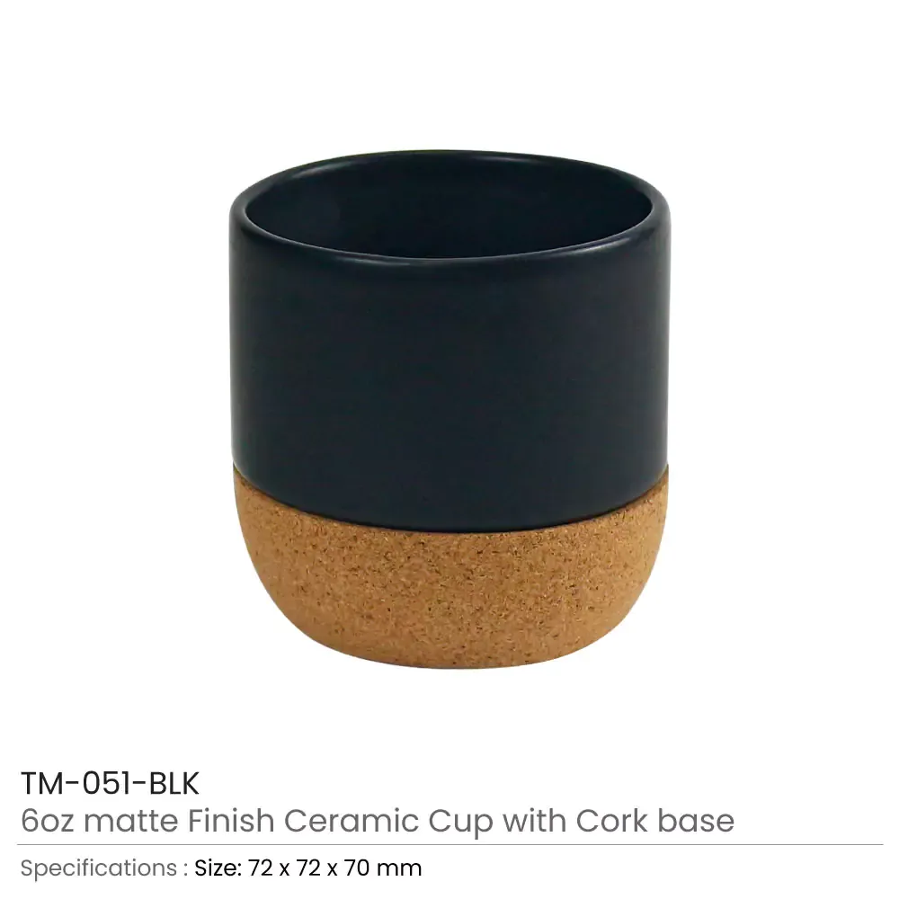 Ceramic Cup with Cork Base 6 oz Matte Finish Ramadan Gifts