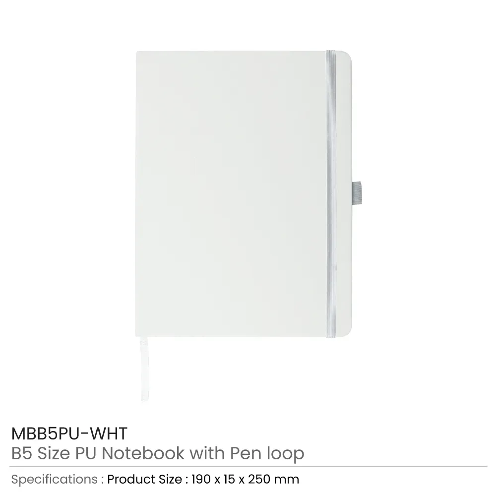 PU Notebooks B5 Size with Pen Loop, Ribbon Bookmark and Elastic Band