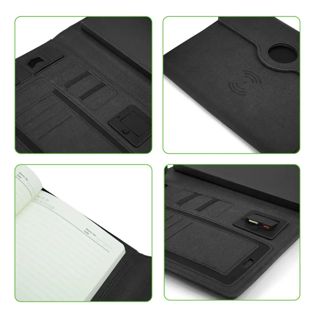 Powerbank Portfolio Notebook, 8000 mAh, with 15W Wireless Charging