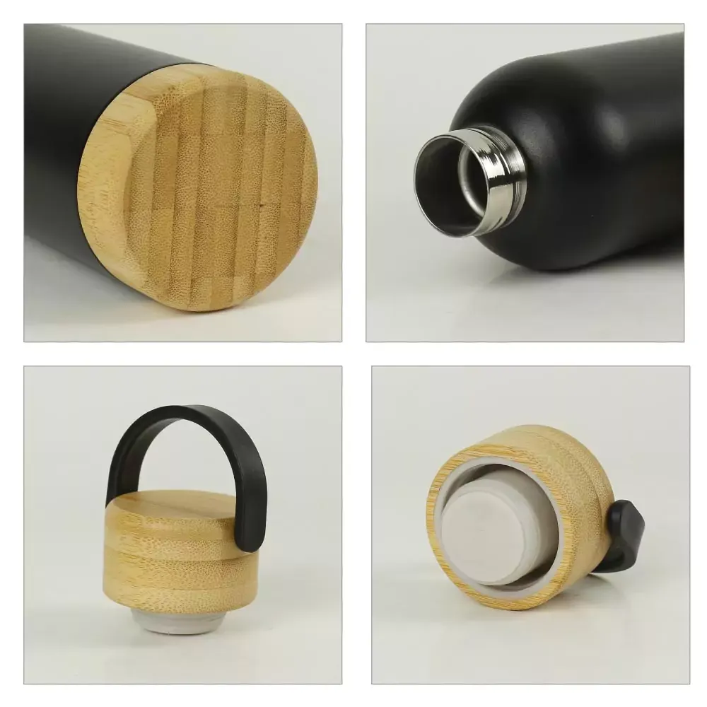 Double Wall SS Bottles with Bamboo Base & Lid 750 ml