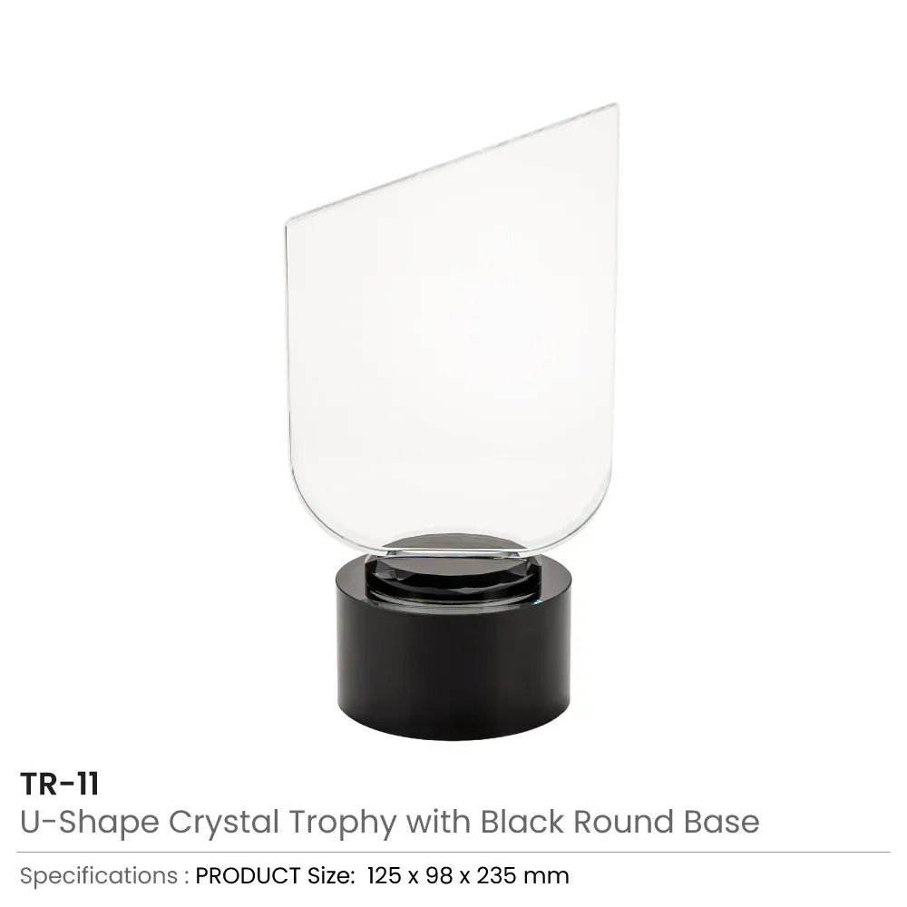 Crystal Trophy with Round Black Base in Premium Fiber Box