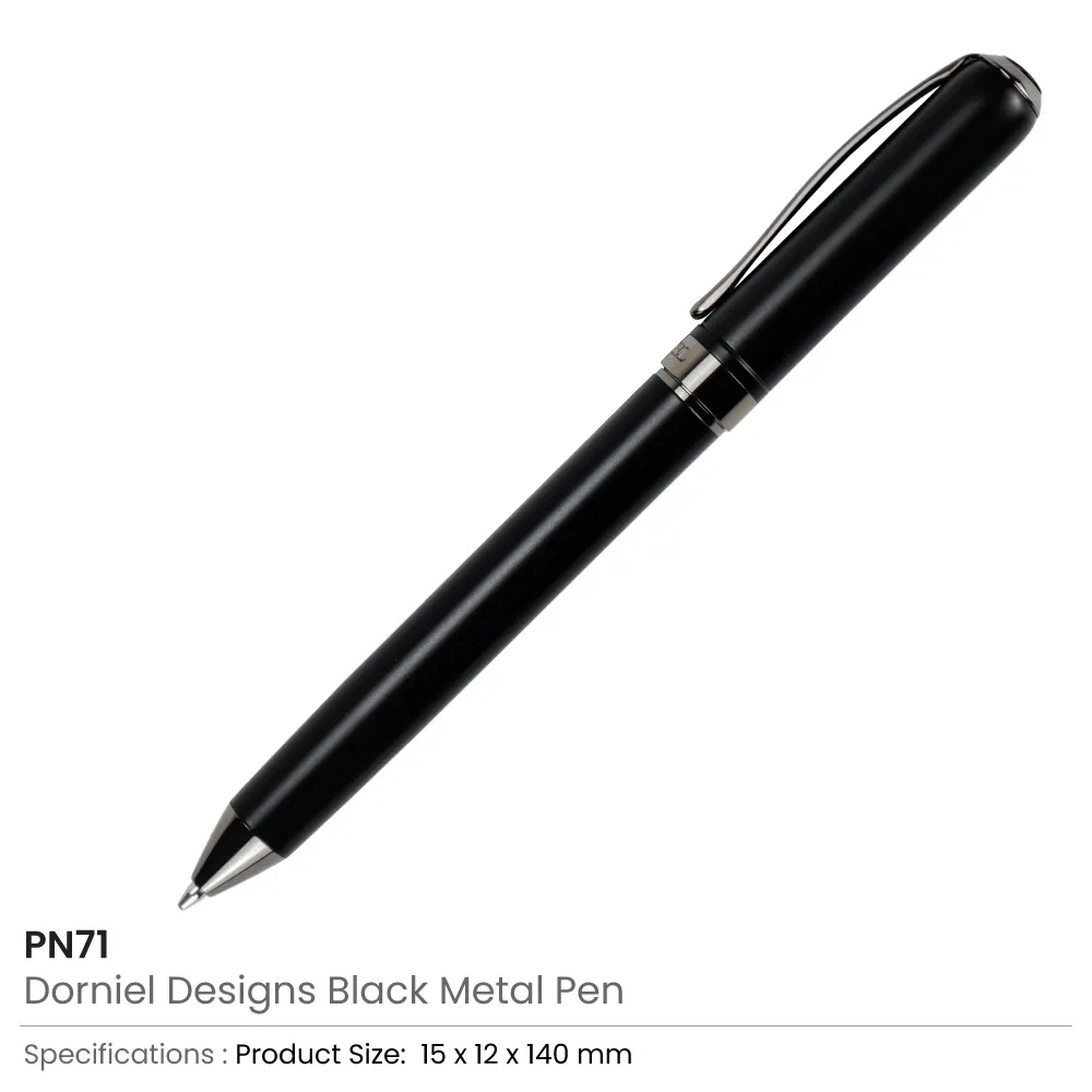 Dorniel Designs Metal Pens Matte Black Twist Action Blue Ink